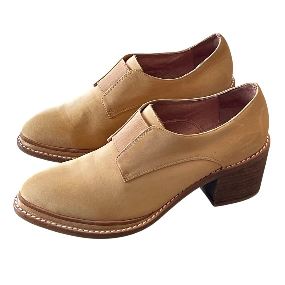 Free People x Jeffrey Campbell Ardent Tan Leather Block Heel Loafer Size 7.5 - Picture 1 of 10